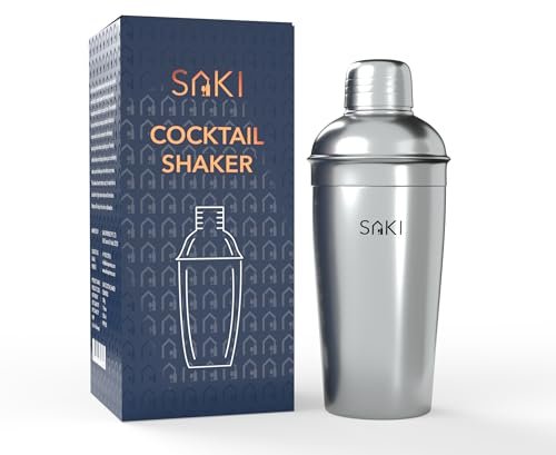 SAKI Stainless Steel Cocktail Shaker with Strainer Metallic Finish - 500 ml