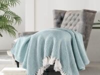 SASHAA WORLD Soft Throw Blanket | Used Both Indoor and Outdoor |Blanket for Living Room, Sofa, Bed & Chair | Ice Blue & White Throw Blanket| Pack of 1, 160 x130 cm| Cotton| Skin_Friendly