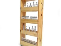 SOLVD-IN-BOX Slim Rack Shelf with Wheels Wood 4 Layer Slim Side Space Saving Storage Organizer Shelf Rack Smart Storage Organizer Trolley Shelves Rack Trolley Organizer for Kitchen Bedroom Pantry Home