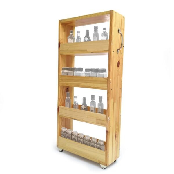 SOLVD-IN-BOX Slim Rack Shelf with Wheels Wood 4 Layer Slim Side Space Saving Storage Organizer Shelf Rack Smart Storage Organizer Trolley Shelves Rack Trolley Organizer for Kitchen Bedroom Pantry Home