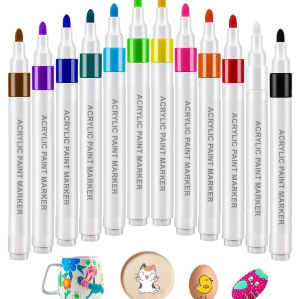 SUPER TOY 12 Colors Acrylic Paint Art Marker Pen Set, Premium Acrylic Paint Pens for Wood, Canvas, Stone, Rock Painting, Glass, Ceramic Surfaces, DIY Crafts Making Art Supplies