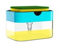 SWAPKART 2 in 1 Soap Dispenser for Bathroom Accessories Dishwasher Liquid Holder Liquid Dispenser Pump 400 ML with Sponge Holder Kitchen Sink Accessories Items (Multi-Color)