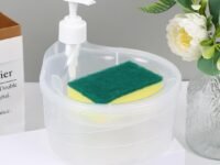 SWAPKART Double Layer Soap Dispenser for Bathroom Accessories Dishwasher Liquid Holder Liquid Dispenser Pump with Sponge Holder Kitchen Sink Accessories Items(Multi Colour) Plastic