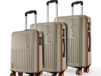 Safari Astra Neo 8 Wheels Set of 3 Trolley Bags, Hard Case Polycarbonate, 360 Degree Wheeling Carry on & Check-in Luggage for Men & Women, Suitcase for Travel, Trolley Bags for Travel, Champagne