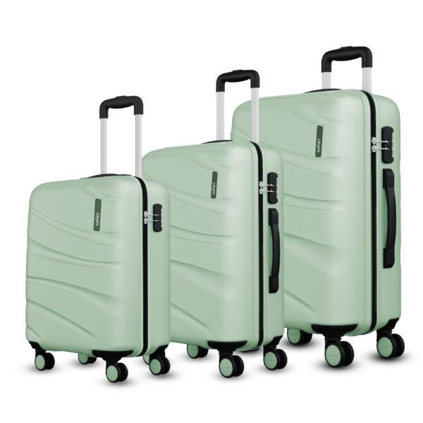Safari Cabin Persia 8 Wheels Trolley Bags, Hard Case Polycarbonate, 360 Degree Wheeling Luggage, Travel Bags, Suitcase for Travel, Jade Green, Medium + Large, Set of 3