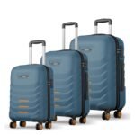 Safari Crescent 8 Wheels Set of 3 (Cabin + Medium + Large) Trolley Bags Hard Case Polycarbonate 360 Degree Wheeling Luggage Suitcase, Ink Blue