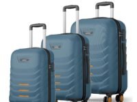 Safari Crescent 8 Wheels Set of 3 (Cabin + Medium + Large) Trolley Bags Hard Case Polycarbonate 360 Degree Wheeling Luggage Suitcase, Ink Blue