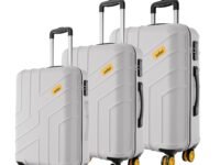 Safari Stratos 8 Wheels Set of 3 Trolley Bags, Hard Case Polycarbonate, 360º Wheeling Carry on & Check-in Luggage for Men & Women, Suitcase for Travel, Trolley Bags for Travel, Cloud Grey