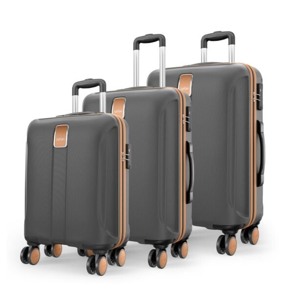 Safari Thorium Royale 8 Wheels Set of 3 Trolley Bags Hard Case Polycarbonate Luggage, TSA Lock, Wet Pouch Organized Interior, Suitcase for Travel, Trolley Bags for International Travel, Gun Metal