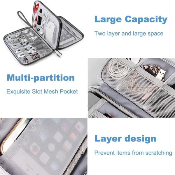 SaleOn 9x6 Inch 2 Layer Travel Organizer Pouch for Gadgets Cables Chargers Power Bank Cable Organiser Tech Bag Laptop Accessories Travel Pouch for Men