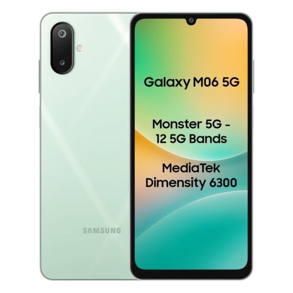 Samsung Galaxy M06 5G Mobile (Sage Green, 4GB RAM, 64GB Storage) | MediaTek Dimensity 6300 | AnTuTu 422K+ | 12 5G Bands | 25W Fast Charging | 4 Gen OS Upgrades | 50MP Camera | Without Charger