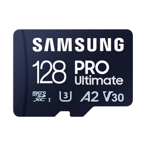 Samsung PRO Ultimate microSD Memory Card + Adapter, 128GB microSDXC, Up to 200 MB/s, 4K UHD, UHS-I, Class 10, U3,V30, A2 for Action Camera, Drone, Gaming, Phones, Tablets, MB-MY128SA/WW