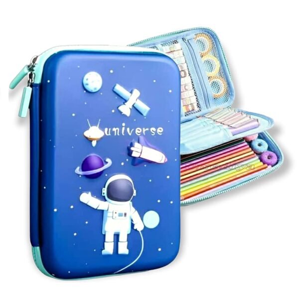 Sanghariyat® Big Size Eva 3D Cover Large Capacity Space Astronaut Pencil Case Compartments, School Pouch Premium Stylish Pen Holder (Big Size Astronaut Pencil Case, Ethylene Vinyl Acetate (EVA) Blue)