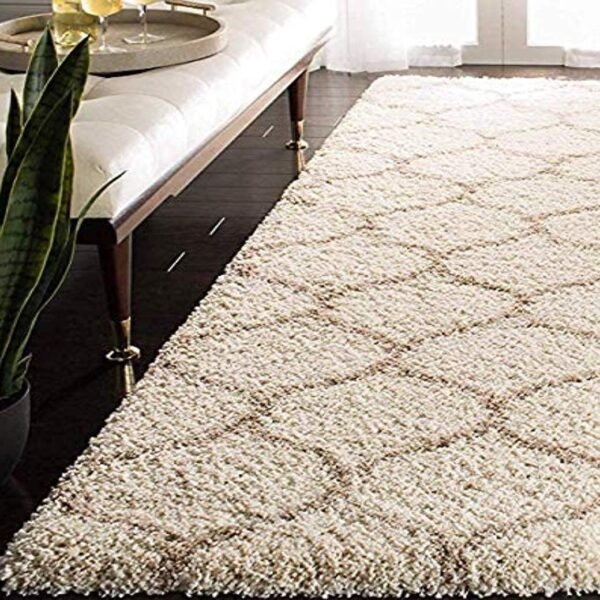 Shardha Home Modern Shaggy Carpets And Rugs For Hall, Offices, Kitchens, Bedroom, Living Room And Cabins (2 X 5 Feet, Ivory & Baige, Rectangular)