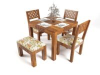 Sheesham Wood Dining Table 4 Seater With Chairs Set | Dining Table Set | 4 Seater Dining Table Set | Dining Room Set | With 3 Chairs 1 Bench | Dining Table 4 Seater | Honey Finish