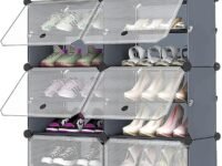 Shoe Rack Plastic for Home- Slipper Stand, Chappal Stand, Professional Multipurpose Printed Foldable Standing Comfort Runner Shoe Rack, Utility Shelf (Grey, 12 Shelf 6 Door)