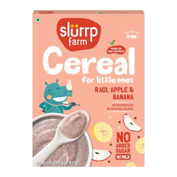 Slurrp Farm No Added Sugar Instant Ragi & Apple Cereal, Real Apple & Banana, Cereal with No Milk, No Preservatives, 200g