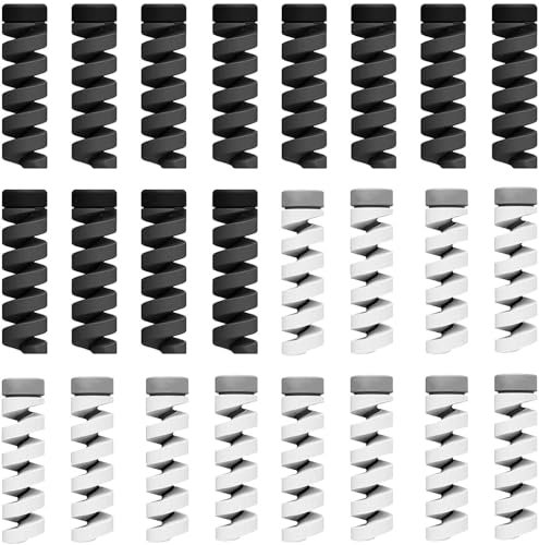 Sounce 25 Pcs Spiral Cable Protectors & Wire Protectors Spring Wire for All Wired Accessories for USB Charger, Data Cable, Headphones, MacBook, Laptop, Elastic Cord Saver (Black & Grey)