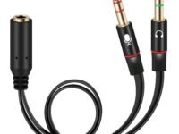 Sounce Gold Plated 3.5 mm Headphone Splitter for Computer 2 Male to 1 Female 3.5mm Headphone Mic Audio Y Splitter Cable Smartphone Headset to PC Adapter – (Black,20cm)