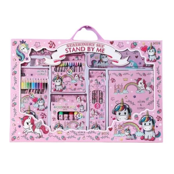 Stationery Set for Kids, Cute Unicorn Gift Pack with Box Pencil Sharpener Eraser, 5 Pcs Stationery, School Stationery Kit, Unicorn Stationery Gift Items for Girl