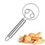 Storite Stainless Steel Dough Whisk Manual Bread Whisk Non-Slip Heat Resistant Dough Whisk, Dough Mixer Hand Tool for Bread, Batter and Pastry- Silver(19 * 9.5 * 7cm)