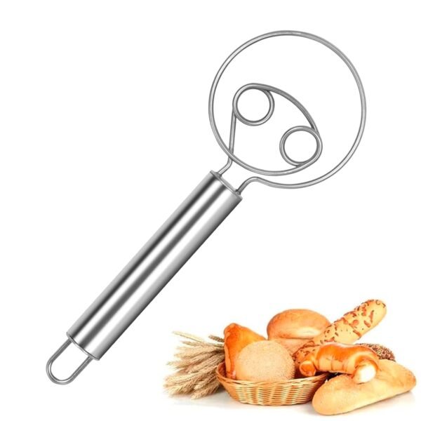 Storite Stainless Steel Dough Whisk Manual Bread Whisk Non-Slip Heat Resistant Dough Whisk, Dough Mixer Hand Tool for Bread, Batter and Pastry- Silver(19 * 9.5 * 7cm)