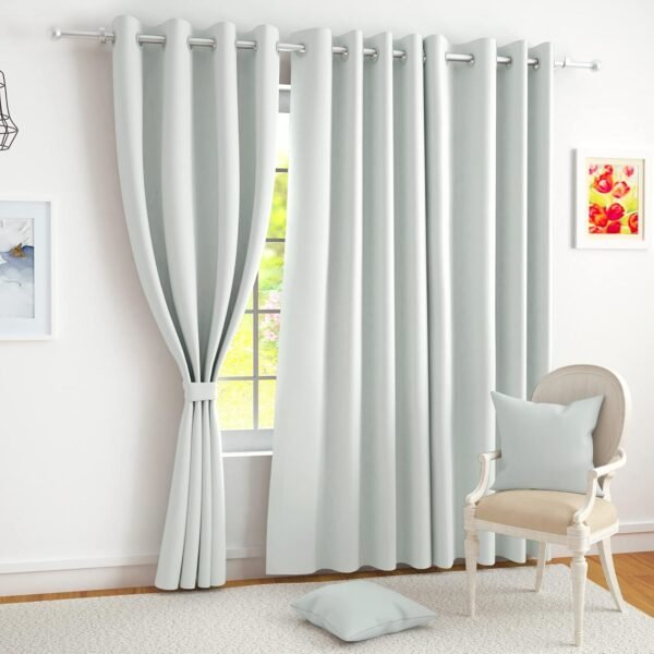 Story@Home Blackout Door Curtains 7 Feet Long Set of 2 | Plain Design | 92% Room Darkening Curtain | Thermal Insulated | Curtains for Living Room | (116 x 215 cm, Grey) | Perfect for Home Decor