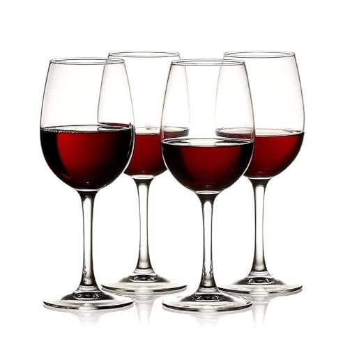Stylish Curve Wine Glass, Red or White Wine Glass, 330 ML Transparent Glass Classic Brandy Party Glasses Set Crystal Clear Tableware Glass Pack of 4 Pcs,Clear.