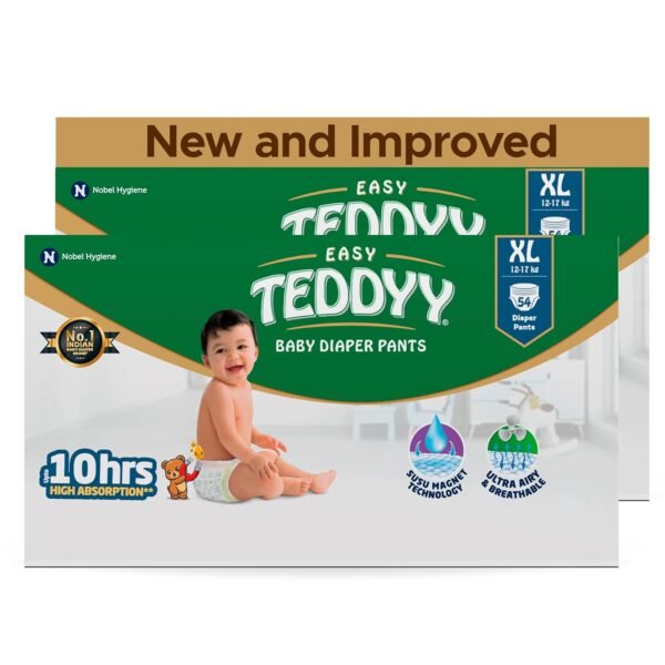 TEDDYY Baby Easy Extra Large Diaper Pants 108 Count (Pack of 2), 12-17 kgs, 10 hrs Leak Protection, Anti - Bacterial
