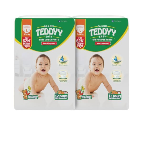 TEDDYY Easy Baby L Size Diaper Pant Style | 120 Count (Large) | 9–14 kg (Pack of 4) | Long Protection Hours| Anti-Bacterial | Airy Breathable Fit | Rapid Soaker Channels with Wetness Indicator