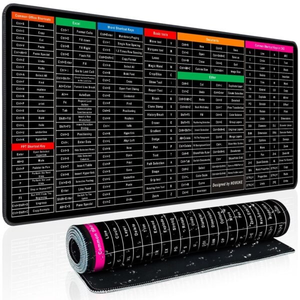 Tanna Enterprise Keyboard Shortcut Mouse Pad, Office/Excel/Word/PPT Shortcuts Cheat Sheet Mat, Quick Key Super Large Anti-Slip Keyboard Pad wit Clear Shortcut Key Patterns(31.5 * 11.8in)