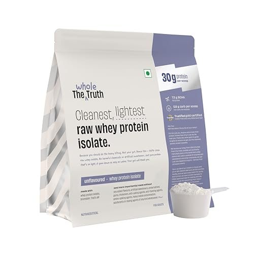The Whole Truth Whey Protein Isolate Unflavoured |1 kg (2.2 lbs) | 30g Protein per scoop | 7.3g BCAA | No Adulteration | Improved Strength, Faster Recovery & Muscle Building | Vegetarian