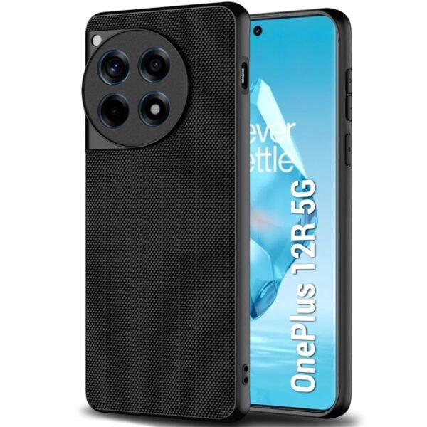 TheGiftKart Back Cover Case for OnePlus 12R 5G | Slim & Lightweight | Ultra-Premium Design | Camera Protection Bump | Fabric Texture Case Cover for OnePlus 12R 5G (PC & TPU, Black)