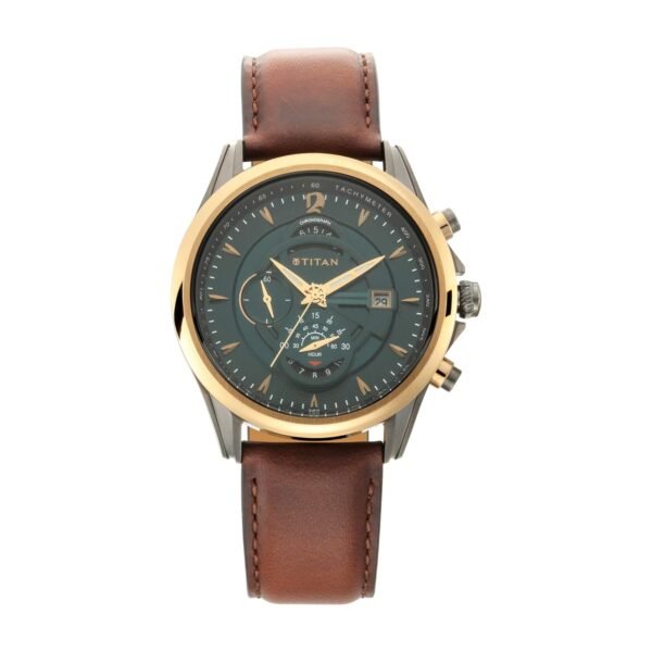 Titan Maritime Pro Quartz Chronograph Lateen Sail Green Dial Brown Leather Strap Watch for Men - NT1830KL02
