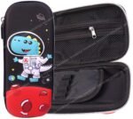 Toyshine Space Dinosaur Hardtop Pencil Case with Multiple Compartments - Kids School Supply Organizer Students Stationery Box - Girls Pen Pouch- Black