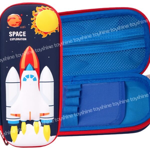 Toyshine Space Exploration Hardtop Pencil Case with Compartments - Kids Large Capacity School Supply Organizer Students Stationery Box (D-Lite)