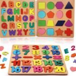 Trinkets & More ABC Capital Alphabet Letter 123 Numbers Shapes Puzzles Combo Game Board for Toddlers Kids Educational Learning Toys 2+Years (8x8 Inches)