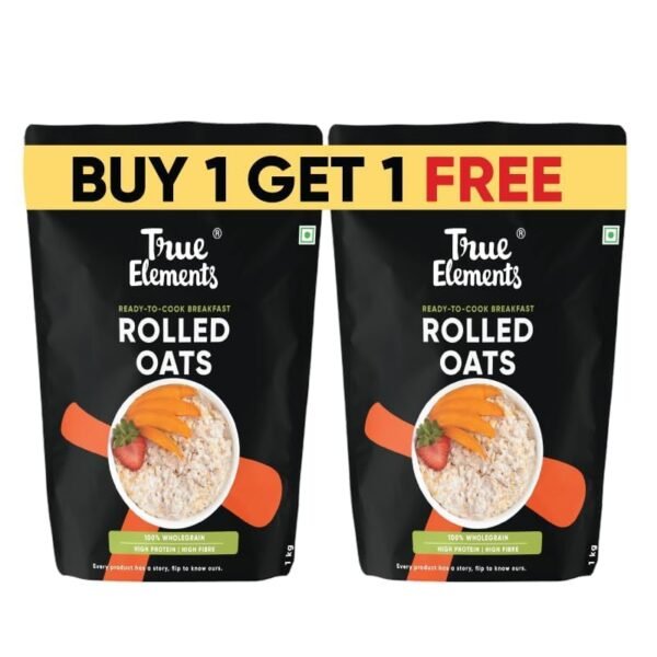 True Elements Rolled Oats 2kg - Diet Food | Jumbo Oats 1kg (Buy 1 Get 1 FREE) | Gluten Free Oats | Rich in Protein | Cereal for Breakfast | High Fibre | 100% Wholegrain