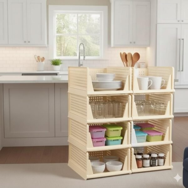 URBAN LUXY Clothes Organizer for Wardrobe | Foldable & Stackable Closet Organizer|Foldable Shirt Storage Stacker for Wardrobe | Stack it UP | Plastic Stackable Closet Organizers (8Pcs-Big, Yellow)