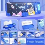 Umadiya Plastic Astronaut Magnetic Multifunctional, Cute School Compass for Kids, Buttons Operated Geometry Pencil Box Kids Include Calculator-Scissor-Ruler-Eraser-Sharpener (Blue Space)