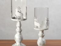 Urban Sajavaat Christmas White Candle Stand Metal Reindeer 2 pcs Set Gifts Vintage Distressed Holder Vintage Decoration Party Home Gift Decoration