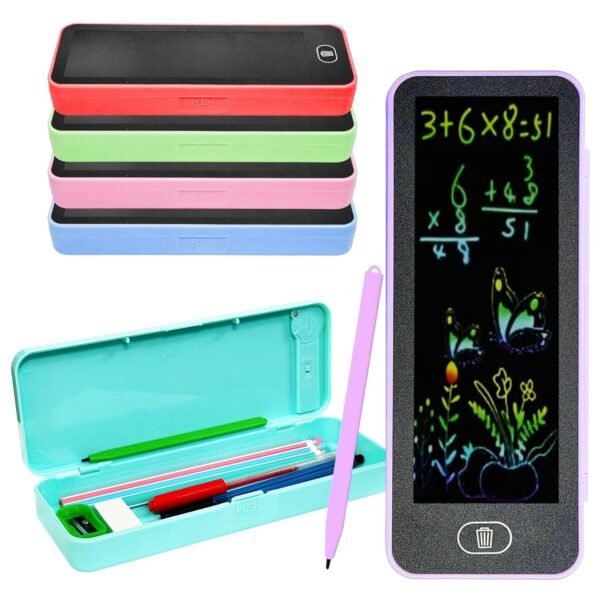 VGRASSP 2 in 1 Pencil Box Cum Educational LCD Tablet Toy for Kids with Stylus - Digital Writing Slate Pen Case with Erase Button for School Stationery - Color As Per Stock