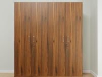 VIKI Wardrobe | Wooden Almirah for Clothes,Door for Bedroom, 4 Door Wardrobe with Shelves & Hanging Space (Brussel Walnut - 40D x 160W x 180H) | 1 Year Warranty | Free Assembly