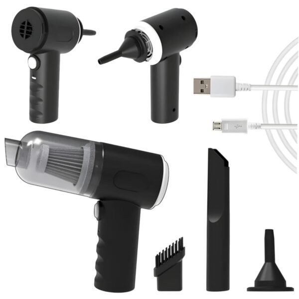 VISUAL ARREST Portable Wireless Car Vacuum Cleaner with Dust Air Blower Powerful Suction Keyboard Computer CPU Cleaning Machine Handheld USB Rechargeable Cordless Travel Folding Car Vacuum (Black)