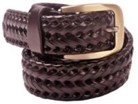 VOGARD Mens Braided Genuine Leather Original Branded Belt | Woven Leather Belt for Casual Pants with Brass Buckle| Micro Adjustable