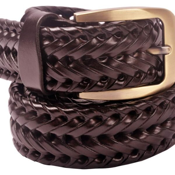 VOGARD Mens Braided Genuine Leather Original Branded Belt | Woven Leather Belt for Casual Pants with Brass Buckle| Micro Adjustable