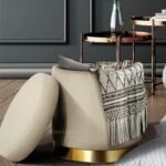 Velvet Luxurious Round Ottoman Storage Box Velvet Pouffe Footstool Padded Stool Seat with Wooden Base, Footrest Vanity Stool for Bedroom Living Room Balcony Snack (with Storage, Cream)