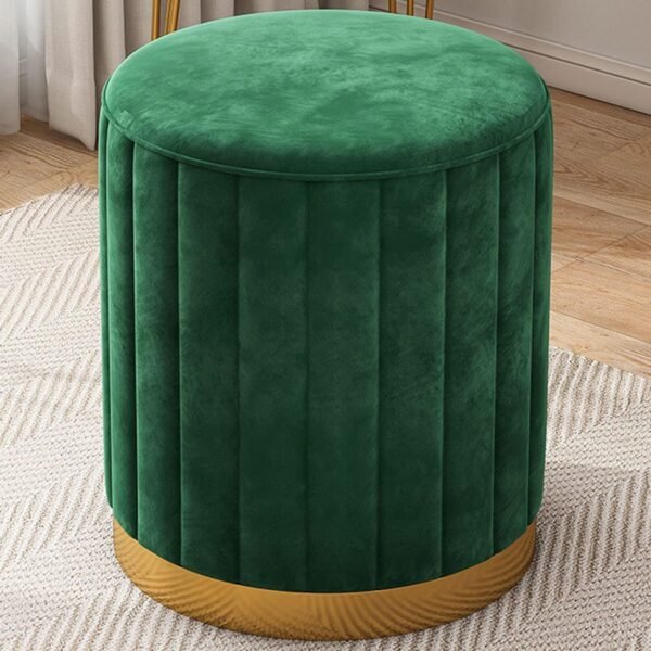 Velvet Round Ottoman Foot Rest Stool Linen Fabric Padded Seat Pouf Ottoman with Round Shape for Living Room (Dark Green)