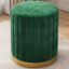 Velvet Round Ottoman Foot Rest Stool Linen Fabric Padded Seat Pouf Ottoman with Round Shape for Living Room (Dark Green)
