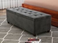 Velvet Upholstered Storage Ottoman Bench Couch pouffe 2seater Sofa Footstool bedend Settee for livingroom Bedroom (Dark Grey)